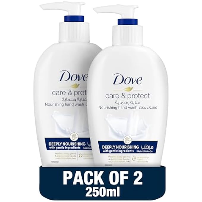 Dove CARE & PROTECT HAND WASH, FOR SENSITIVE SKIN, ORIGINAL, WITH  MOISTURISING CREAM, 250ML, PACK OF 2 - Image 1